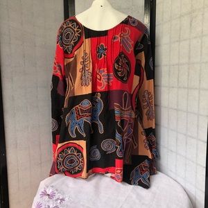 Bohemian Patchwork Printed Tunic Top - Red Multi